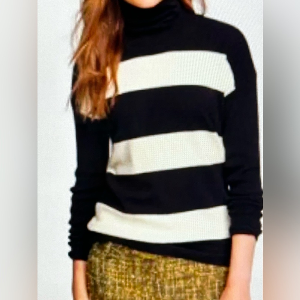 J. Crew Italian Cashmere Navy Ivory Rugby Stripe Turtleneck Sweater